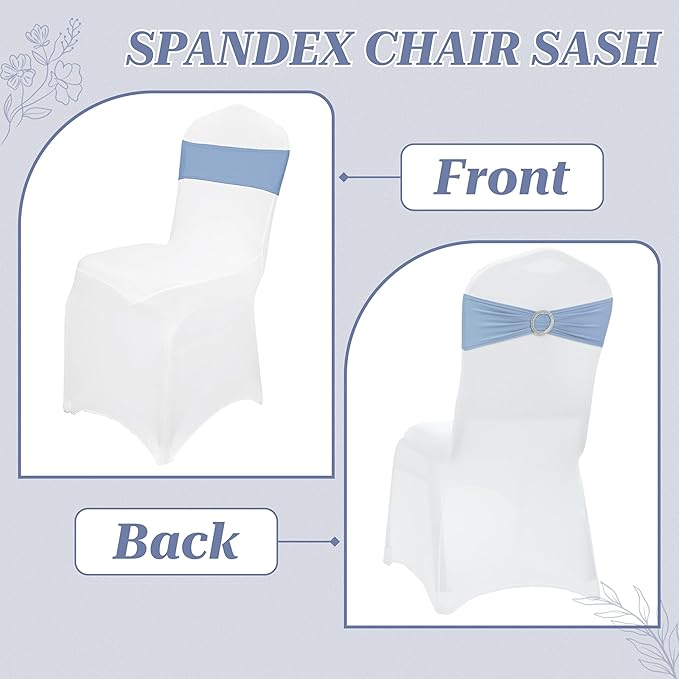 MDS Pack of 150 Spandex Chair Sashes Bows Universal fits Elastic Stretch Chair Bands Ties with Buckle Slider Bow for Wedding Decoration Spandex Slider Sashes Bow - Baby Blue