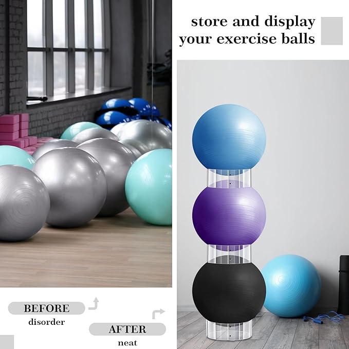 Wenqik 3 Pcs Exercise Ball Stand Holder 14.5 Inch Plastic Yoga Ball Base Stability Fitness Display Stand Medicine Therapy Carrier Storage Stackers