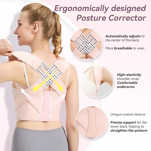 VOKOKOYA Posture Corrector for Women and Men,Adjustable Shoulder Straightener,Back Support Brace,Upper Spine scoliosis, hunchback Pink Large