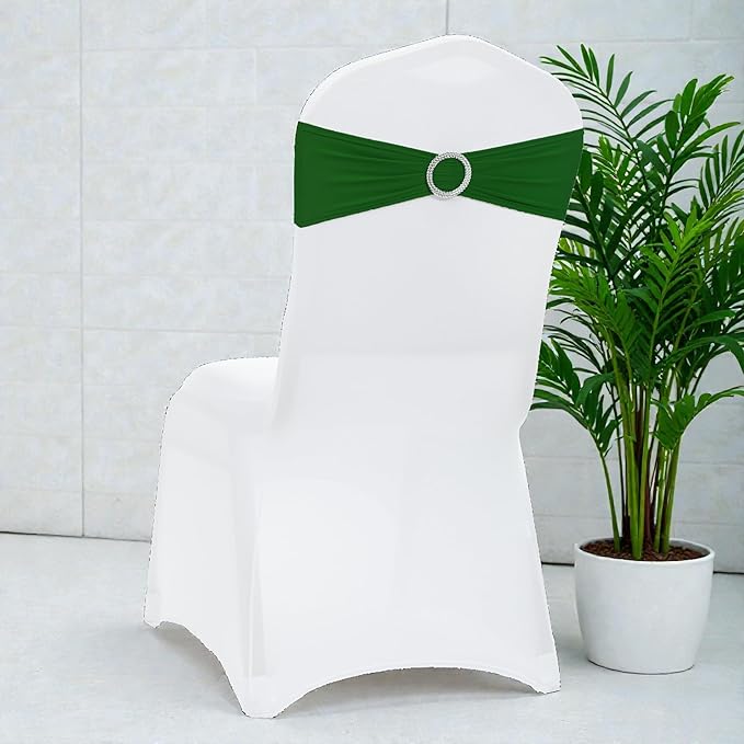 MDS Pack of 200 Spandex Chair Sashes Bows Universal fits Elastic Stretch Chair Bands Ties with Buckle Slider Bow for Wedding Decoration Spandex Slider Sashes Bow - Green