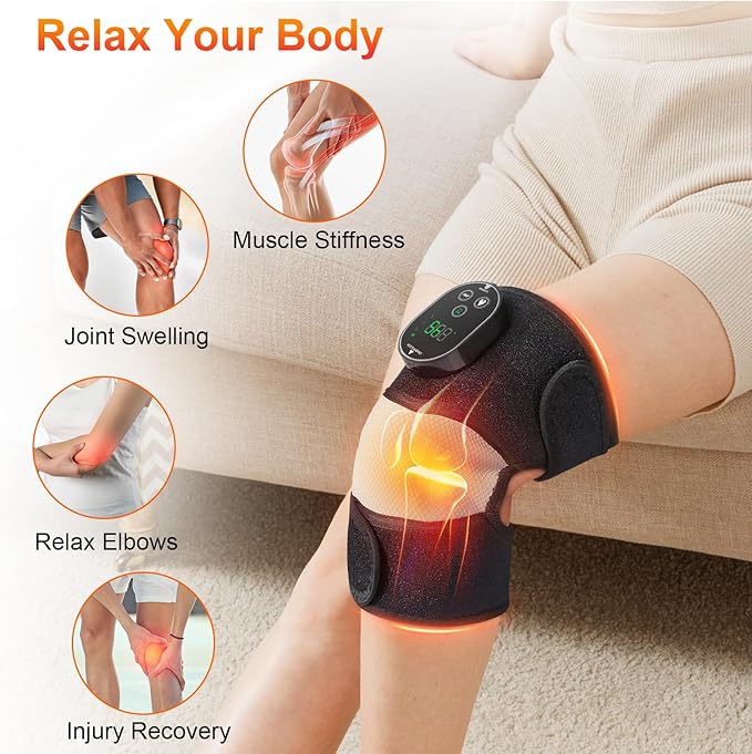 Electric 3-in-1 Cordless Heated Massager with Heat for Knee Elbow Shoulder Wrap with 3 Vibration & Heating Modes (2 Pack)