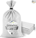 Heavy Duty Sand Bags Pack of 6, White Empty Sandbags with Built-In Ties, Woven Polypropylene UV Protection 1600 Hours, Fillable Bags for Flood Control, Weight, 12x20 inches, 25 Pounds Volume