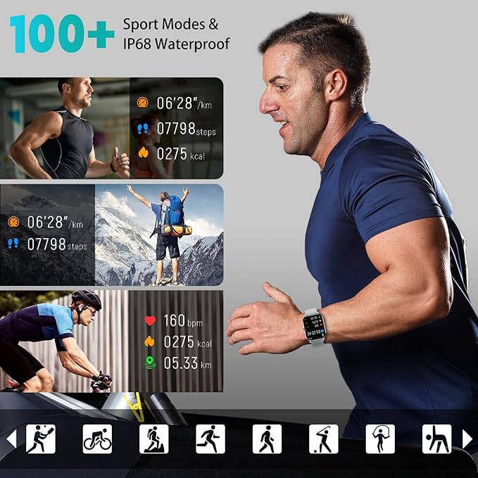 Smart Watch for Women Men(Answer/Make Call), Smartwatches with Heart Rate/SpO2/Sleep/Stress Monitor, IP68 Waterproof Activity Tracker for Android iPhone, 100+ Sports Fitness Watches (Gray, 2.01)