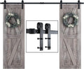 SMARTSTANDARD 9 FT Double Barn Door Hardware Kit, Sliding Door Track-Smoothly and Quietly -Includes Detailed Installation Fit 27" Wide Doorpanel (J Shape Hanger) Black