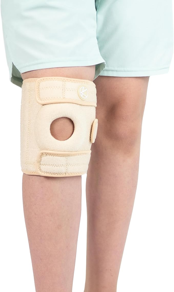 KARM Kids Knee Brace - Osgood Schlatter Knee Brace Youth for Kids, Sports, Pain, Arthritis, Patella, Meniscus Tear, MCL, ACL - Adjustable Compression Support for Child, Boys & Girls (Beige)