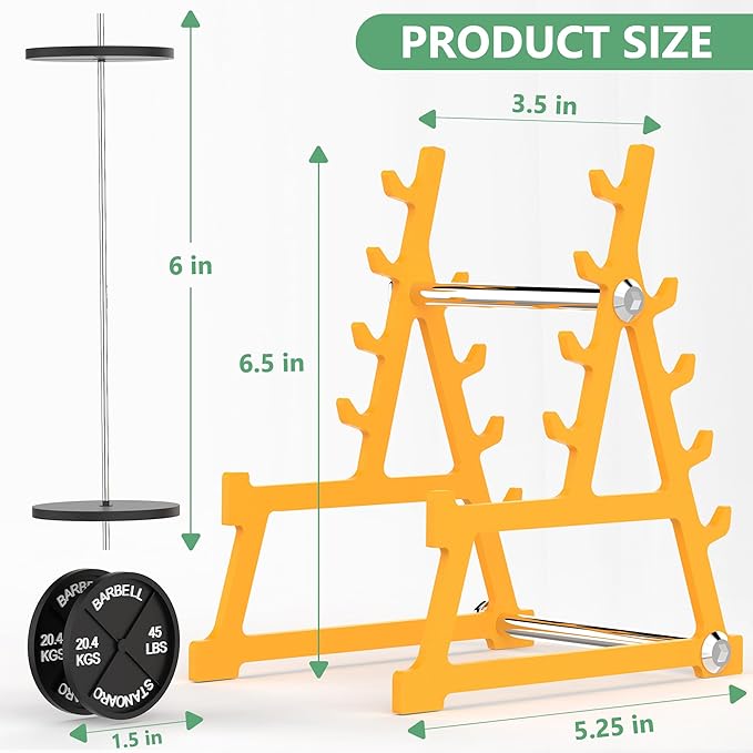 Metal Squat Rack Pen Holder with 8 Slots Mini Metal Barbell & Plastic Weight Blocks Holder Mini Barbell Desk Toy Funny Office Decor for Men Women Cool Pen Holder Gifts for Men (Yellow)