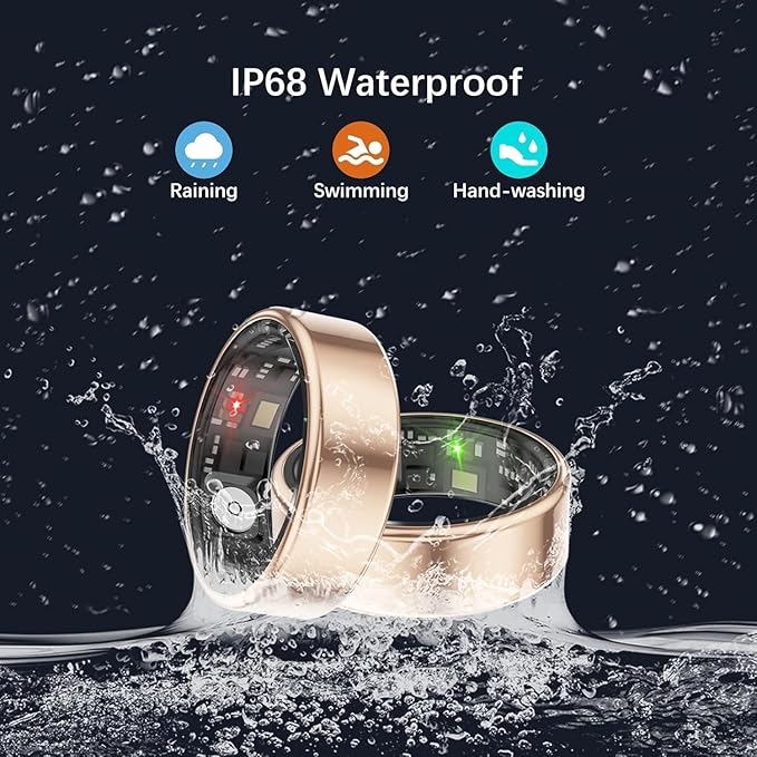 FKGZJF Smart Rings for Women Men, Fitness Ring with Heart Rate, Blood Oxygen, HRV, Stress, Sleep Tracker, Step Tracker, No Subscription Fee, lP68 Waterproof Smart Ring for iPhone & Android (Gold 11#)