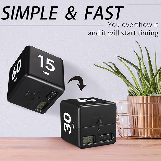 Weewooday 2 Pieces Cube Productivity Timer Flip Gravity Sensor Flip Countdown Countup Workout Timer Management 1 3 5 10 Minutes and 15 20 30 60 Minutes for Work Learning Kitchen Cooking(White, Black)