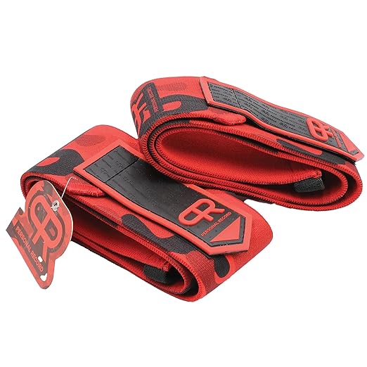 PR Personal Record Elbow Wraps for Weightlifting - Heavy Duty Construction, 25% More Elasticity, Reinforced Stitching, Extra Wide Fastener, Easy to Adjust, (Red Camo)