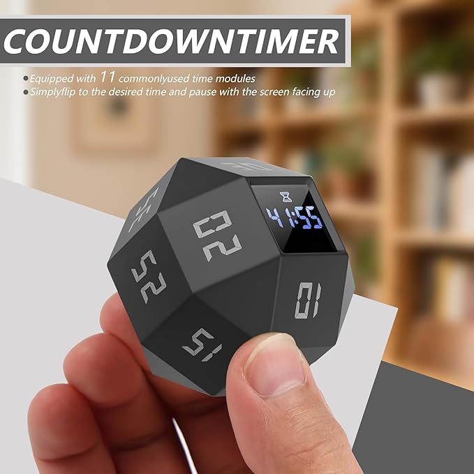 Flip Timer with Small Screen, 3 Alert Modes (Sound/Vibration/Silent) for Classroom, Cooking, Baking, Study - Black