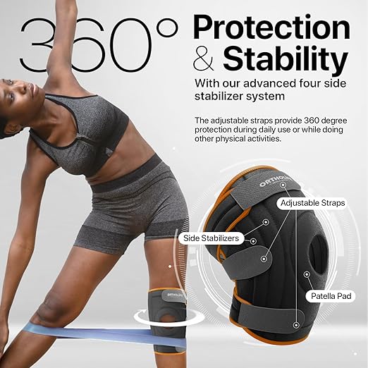 Knee Brace for Women and Men – Knee Compression Sleeve for Meniscus Tear, ACL, Arthritis Pain Relief, Patella Pad & Side Stabilizers – Please Check How To Size Video (Orange, Small)