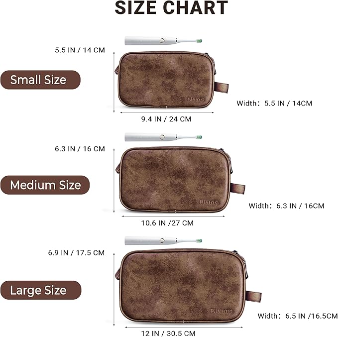 Elviros Toiletry Bag for Men, Large Travel Shaving Dopp Kit Water-resistant Bathroom Toiletries Organizer PU Leather Cosmetic Bags Fathers Day Gift (Medium, Chocolate)