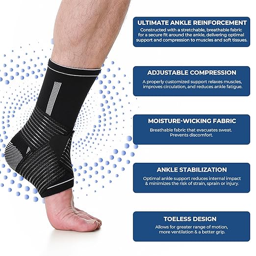 NeoTech Care Adjustable Ankle Support Brace (Black, Size XL, 1 Pair)