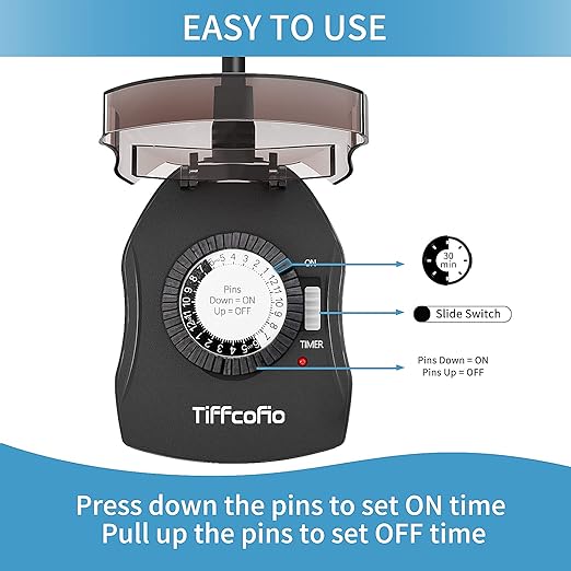 TiFFCOFiO Outdoor Timer Outlet for Lights, 24 Hour Mechanical, Outdoor Light Timer Waterproof, 2 Grounded Outlets for Home and Garden, 15A 1/2HP, Heavy Duty, CSA Listed (2 Pack)