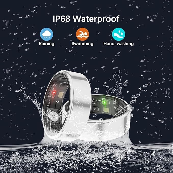 Smart Rings for Women Men, Fitness Ring with Heart Rate, Blood Oxygen, HRV, Stress, Sleep Tracker, Step Tracker, No Subscription Fee, lP68 Waterproof Smart Ring for iPhone & Android (Silver 9#)