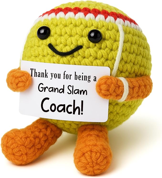 Mini Positive Crochet Tennis Ball Gifts for Women Men - Handmade Crochet Tennis Ball, Motivational Encouragement Christmas White Elephant Gift for Tennis Balls Lover Coworker Friend Coach