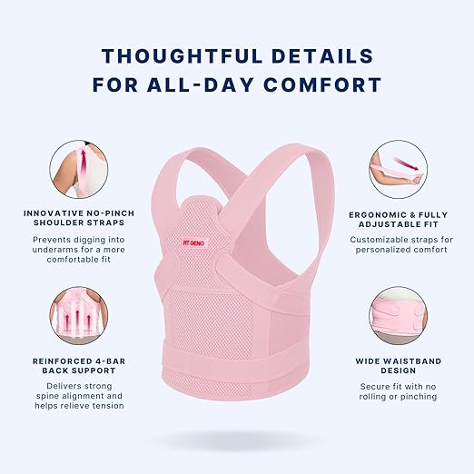 Fit Geno Back Brace Posture Corrector for Women and Men, Shoulder Straightener, Adjustable Full Back Support, Upper and Lower Back Pain Relief - Scoliosis, Hunchback, Hump, Thoracic, Spine Corrector