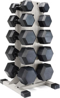 CAP Barbell Rubber Coated Hex Dumbbell Set with Vertical Rack | 100-300 lbs Free Weights Dumbbells Set for Home Gym | Multiple Options