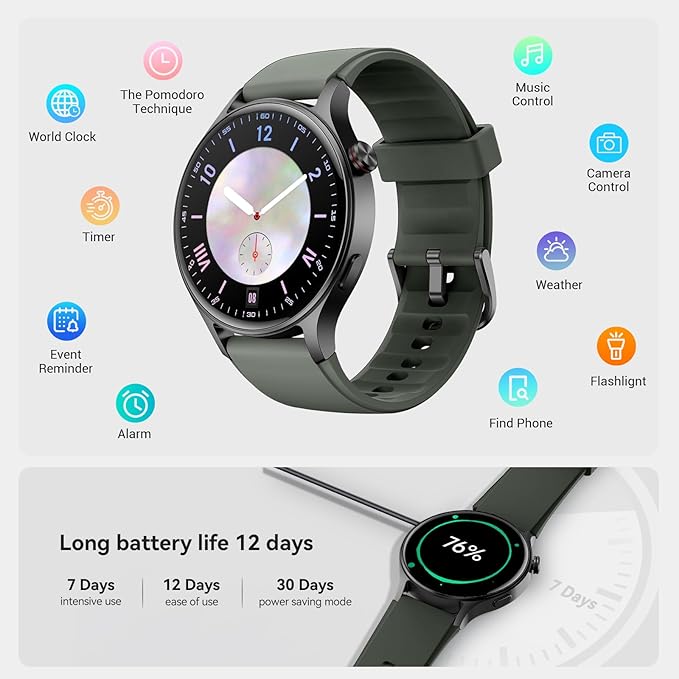 Fitpolo Smart Watch for Men Women,1.3" AMOLED Touchscreen Fitness Tracker, Make/Answer Calls, Heart Rate SpO2 Monitor, IP68 Waterproof, Sleep & Activity Tracking Smartwatch for Android Phones iPhone