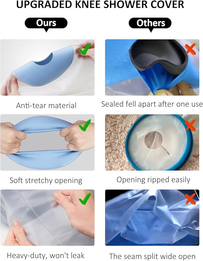 Waterproof Knee Cover for Shower Adult After Surgery, Upgraded Knee Surgery Shower Cover Watertight Cast Protector for Replacement Surgery Wound Burns Broken, Soft Stretchy Reusable
