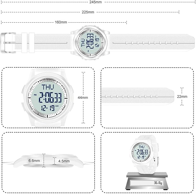 Beeasy Digital Watch for Men Women, 50M Waterproof, Ultra-Thin & Lightweight, 44mm Silicone Sports Watch with Alarm, Stopwatch, Countdown, Ideal for Gym, Running, School, Daily Wear