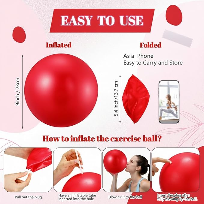 Sotiff 20 Pcs 9 Inch Pilates Ball Bulk Exercise Pilates Ball Mini Yoga Balls Therapy Core for Stability Barre Training Stretching Physical Posture Training Gym Workout with Inflation Tube