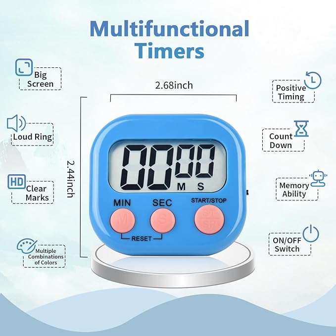48 Pack Digital Kitchen Timer Magnetic Digital Timer with Big Display Loud Ring Cooking Timers for Kitchen Electronic Timer for Cooking, Bathing, Gym, Break Time, Classroom(6 Color)