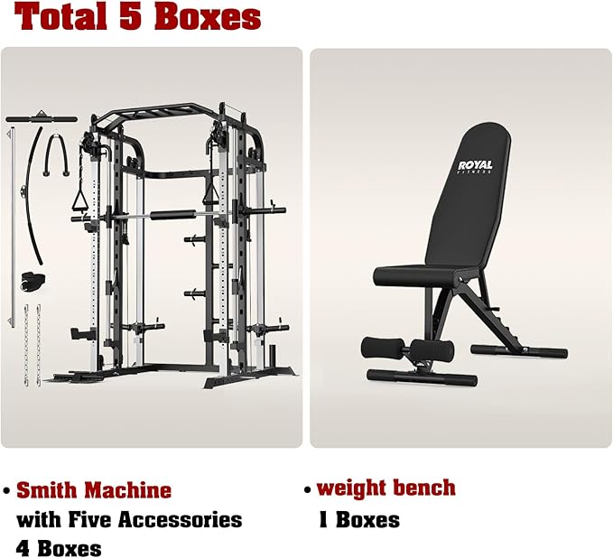 Smith Machine, Multifunctional Power Cage Rack with Smith Bar and Cable Pulley System, and LAT Pull Down Machine for Home Gym…