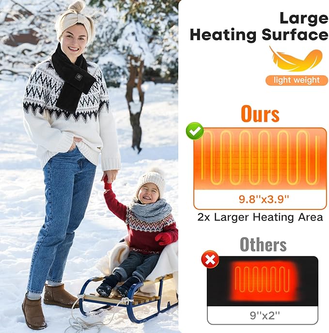 Heated Neck Wrap with 5000mAh Power Bank, Heating Pad Cordless with 3 Heating Levels, Portable Neck Warmer for Neck Pain Relief and Stiffness, Rechargeable Heated Scarf for Outdoor & Office, Black