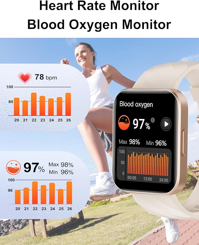 Smart Watch (Answer/Make Calls), 1.85" Smart Watches for Men Women Digital Watch Fitness Tracker with 100+ Sport Modes Heart Rate Monitor for iOS Android Phones Waterproof Milky White