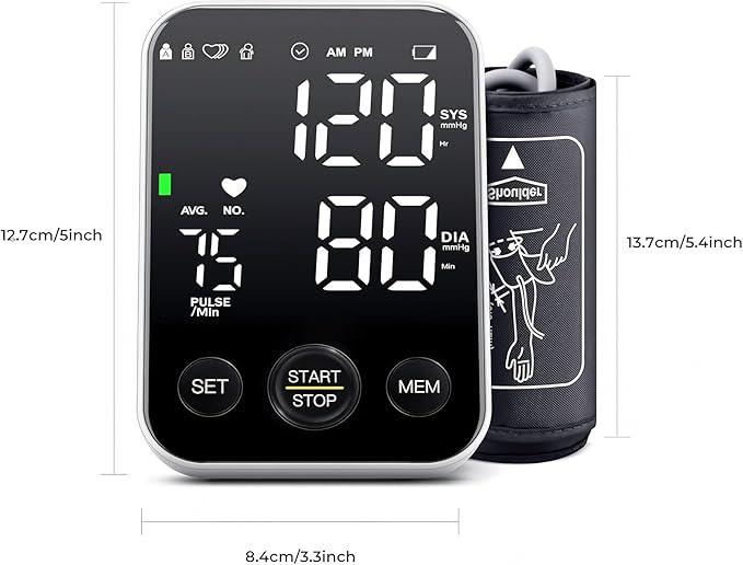Oklar Blood Pressure Monitor Upper Arm Monitors for Home Use BP Machine Sphygmomanometer with 2x120 Reading Memory Adjustable Arm Cuff 8.7"-15.7" Large Display with LED Background Light Storage Bag