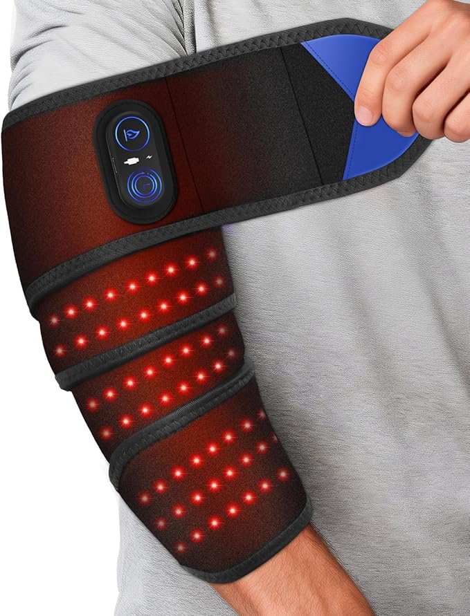 Cordless Arm Heating Pad Wrap with Red Light, 5000mAh Elbow Heating Pad Wrap, Fast Heating, Heated Elbow Arm Sleeve with 3 Heat & Timing Settings