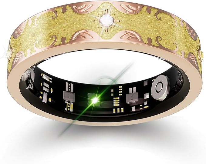 Smart Ring for Women Gift, Fitness & Vital Signs Monitoring, Sleep Tracker/Remote Photography/No Subscription(Yellow,9#)