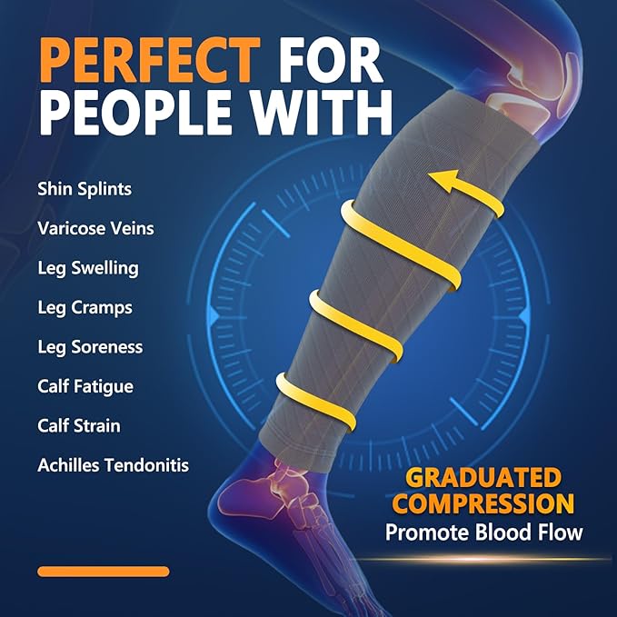 CTHH 3 Pairs Calf Compression Sleeves for Men & Women – Footless Compression Socks Leg Sleeve Support for Shin Splints
