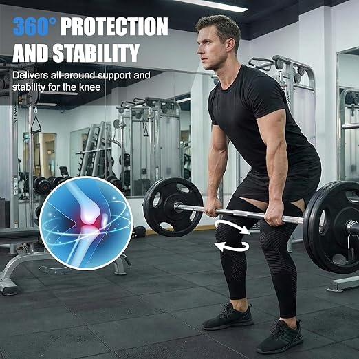 NuCamper Full Leg Compression Sleeves for Men and Women,2 Pack Legs Sleeves Long Knee Brace Support for Running, Basketball, Cycling, Workout, Sports - Black,M