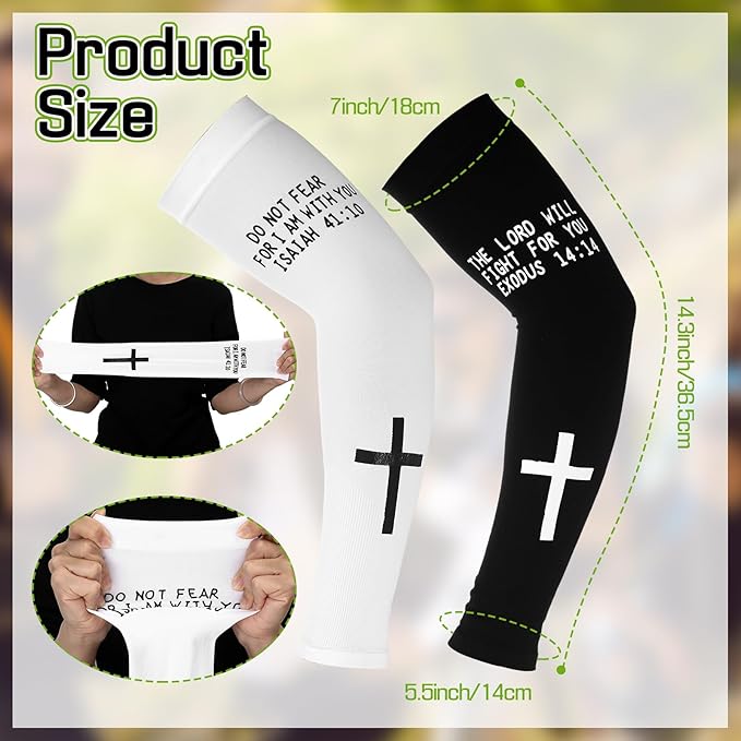 Geyoga 6 Pairs Cooling Arm Sleeves Cross Faith Cover Sleeve Jesus Bible Verses Arm Sleeves for Football Basketball