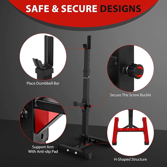 F2C Max Load 550Lbs Pair of Adjustable Squat Rack 41"-66" Sturdy Steel Barbell Rack Free Bench Press Stands GYM/Home Gym Portable Dumbbell Racks Stands