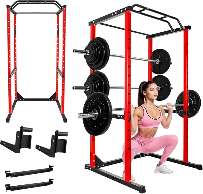 44.3'' x 45.6'' x 81.5''Versatile Power Cage, 1200 LBS Adjustable Weight Cage, Squat Rack with More Training Accessories for Home Gyms (Black, 81.8)
