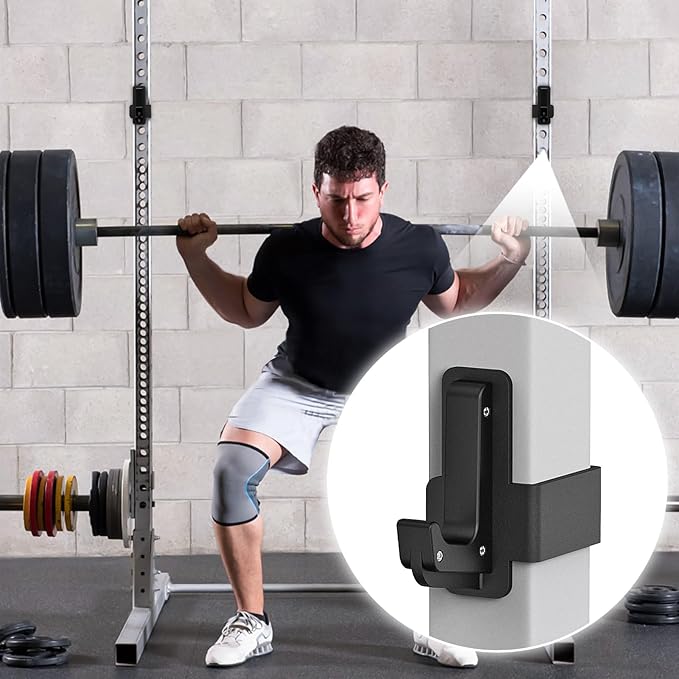 SELEWARE Solid Steel J Hooks for 2" x 2" or 3" x 3" Tube Power Cage with 1" 1/2" or 5/8" Hole Squat Rack Attachment, J-Hook Barbell Holder for Power Rack, Set of 2