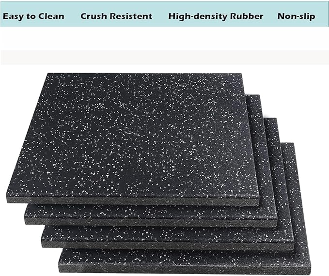 MYOYAY 4 Pack Interlocking Tile 20" x 20”x 1”Heavy Duty Rubber Flooring Mat Anti-Vibration Anti-Slip Exercise Mats for Gym Equipment and Cushion for Workouts, Cover 11.12 Sq.Ft…