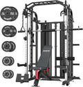 DONOW Smith Machine with Weight Stacks, Multi Function Home Gym System Training Power Cage Squat Rack Dual Cable Crossover Machine All in One