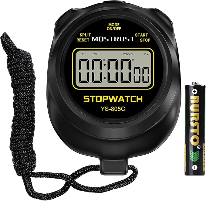Digital Simple Stopwatch Timer, Single Lap Countdown Timer with On/Off, AAA Battery (Included) for Kids Students Coaches, Black