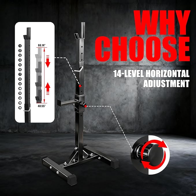 Adjustable Squat Rack Stand Barbell Bench Press Stands Rack Push Up 40"-66" Multi-Functional Sturdy Steel for Home Gym Max Load 550 lbs Portable Dumbbell Racks Stands, Black