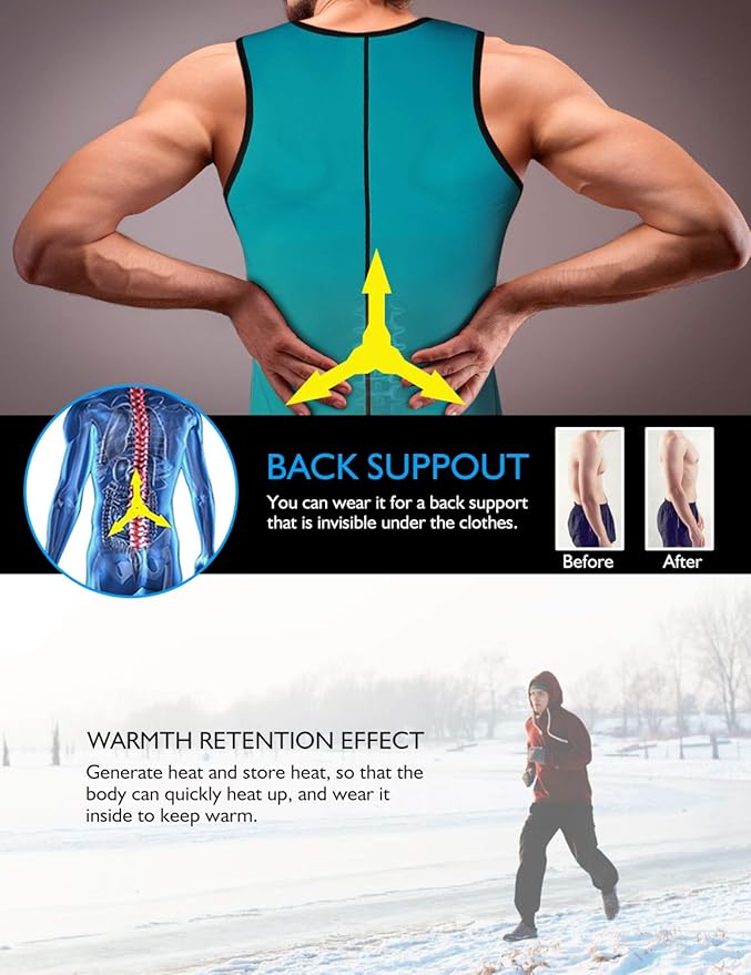 NonEcho Men Sauna Vest Hot Sweat Waist Trainer Corset Neoprene Tank Top Shapewear Slimming Shirt Workout Suit