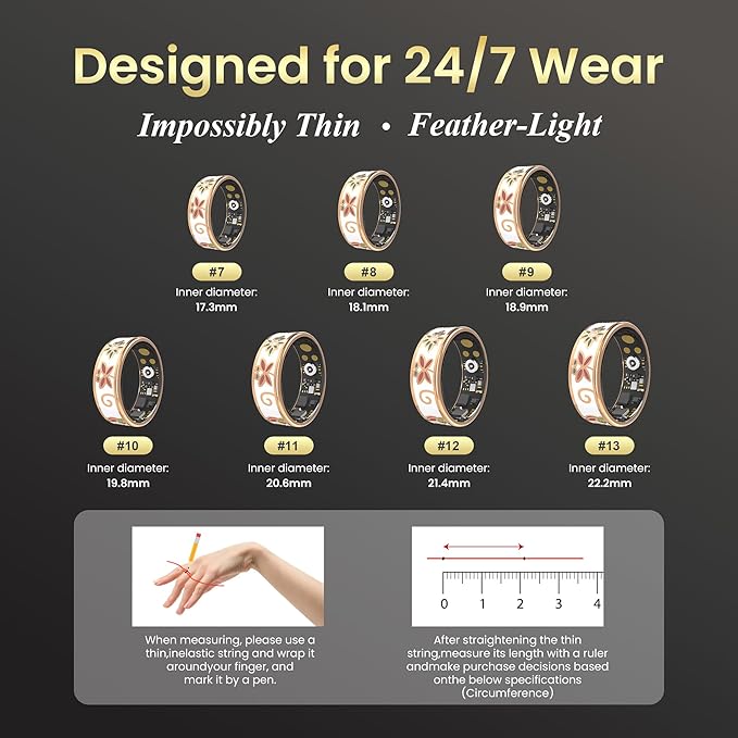 Enamel Craft Smart Ring for Women & Men - No Subscription Fee Fitness Tracker with Sleep Tracking, Heart Rate, SpO2 - IP68 Waterproof for iPhone Android - Activity Tracker, Remote Camera (12)