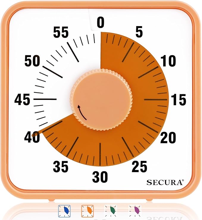 Secura 7.5 Inch Visual Timer, 60 Minute Oversize Countdown Visual Timer for Kids and Adults, Durable Mechanical Time Management Tool (Orange)