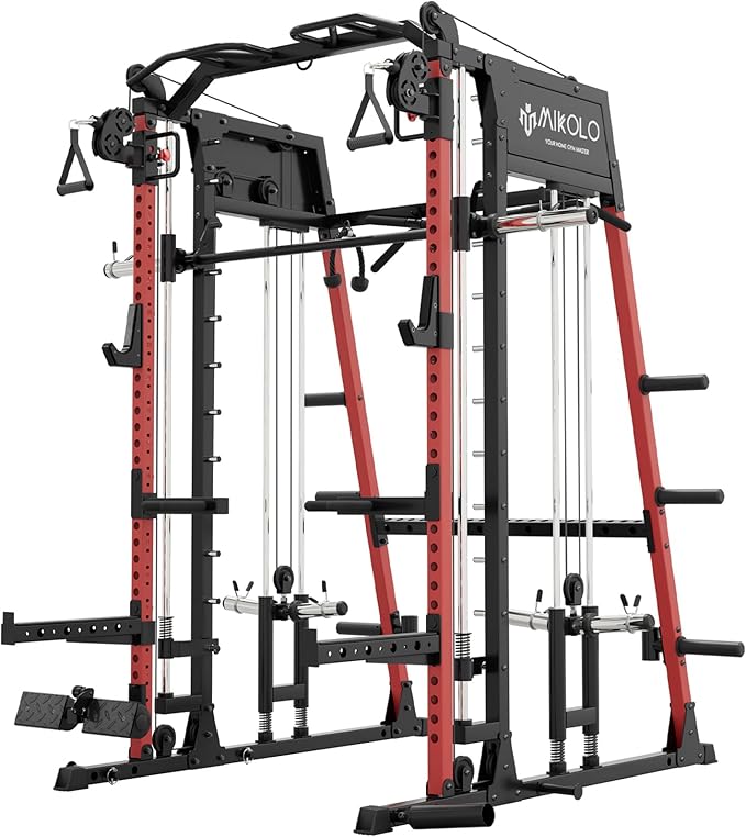 Mikolo M4 2.0 Standard/Ultra/Elite Smith Machine, 2200lbs Squat Rack with LAT-Pull Down System & Cable Crossover Machine, Training Equipment with Leg Hold-Down Attachment
