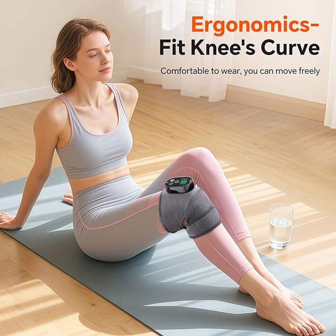 Cordless Heated Knee Massager with Vibration, Heated Knee Brace Wrap Shoulder Elbow 3 in 1 Heating Pad, Rechargeable Heating Warmers Wrap, Gifts for Women Men 2PCS