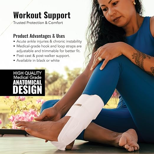 AnklePro Air Cushion Stirrup Ankle Stabilizer Brace - Removable Cold Therapy 3-Strap Rigid Stirrup Ankle Splint w/Gel Pad for Women & Men - Lateral Support for Stability, Black, Trainer