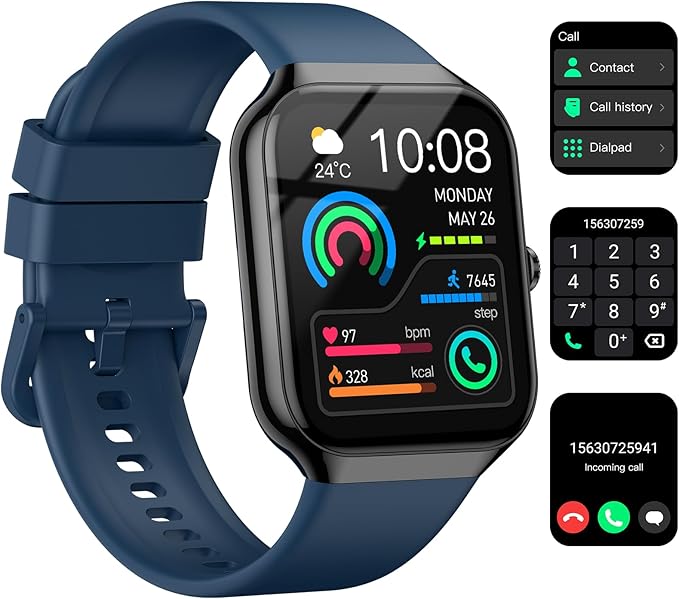 Smart Watch for Men Women (Answer/Make Call), 1.96"HD Smartwatch with Heart Rate/Sleep Monitor/Pedometer/Calories, 113+ Sports Fitness Watch, IP68 Waterproof Activity Tracker for Android iOS-Blue